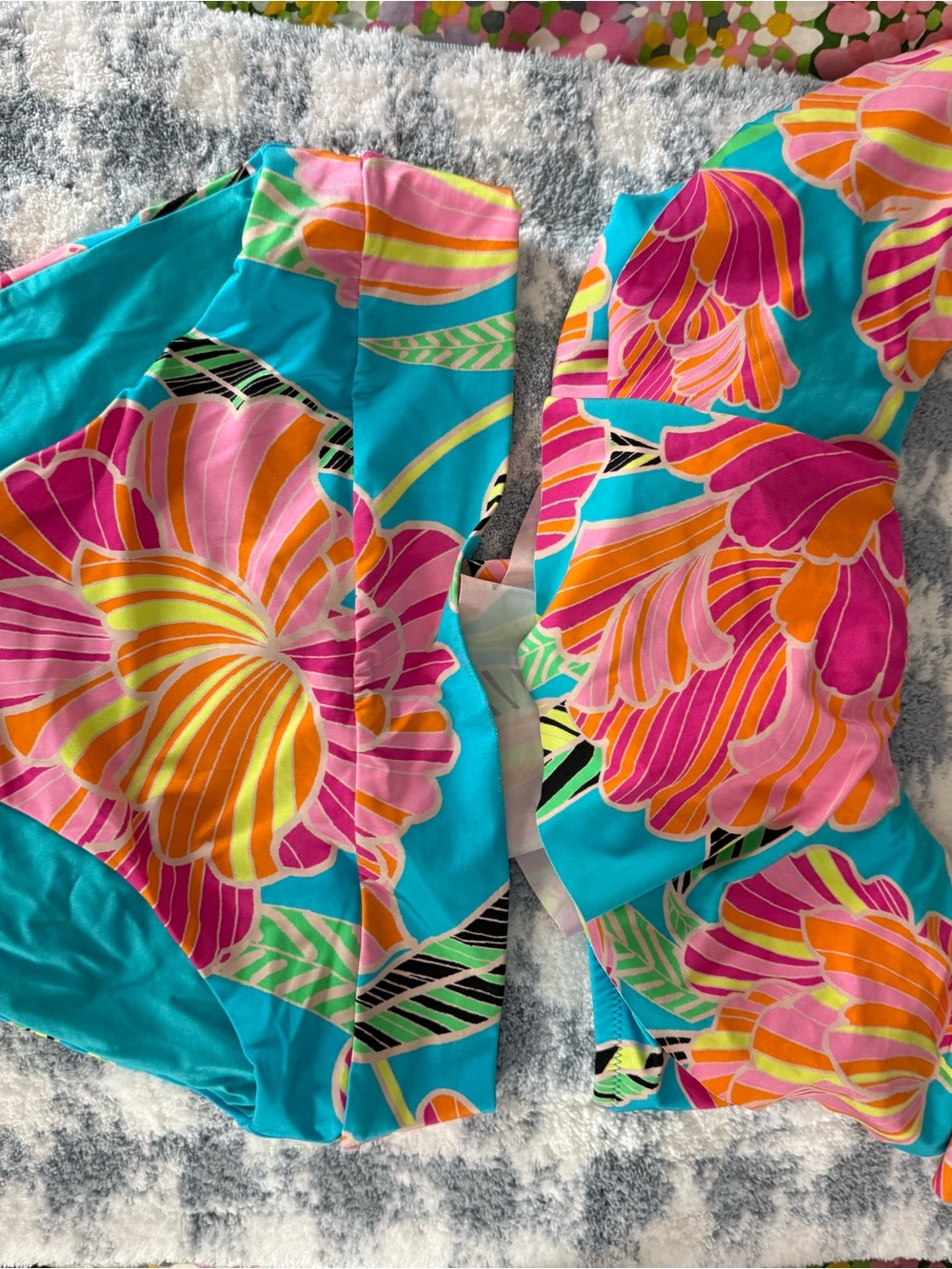 Trina Turk TOP ONLY Bright Tropical Floral Two-Piece Swim Set - Turquoise & Pink